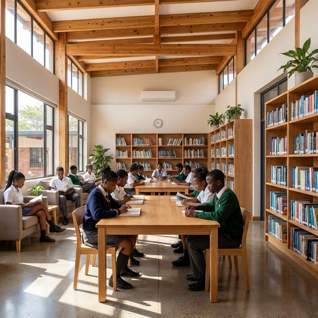 Pupils reading together in the school library